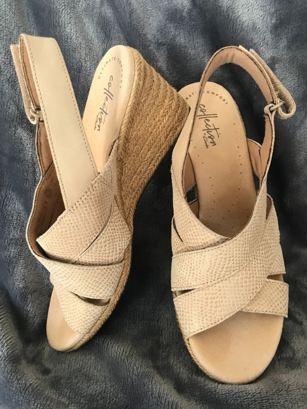 Clarks Lafley Krissy Wedge Sandals 8.5M Sand Beige Cream Espadrille
